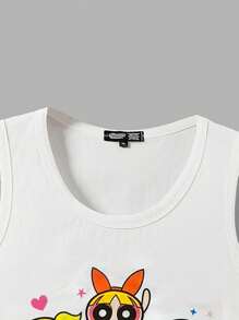 THE POWERPUFF GIRLS X SHEIN 卡通和心形印花背心 - 白色 - 查看 5