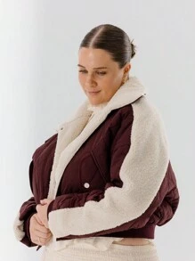 Aralina Curve Women Shearling Collar Plus Size Quilted Padded Jacket - Burgundy - View 5