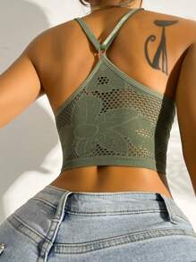 Floral Pattern Hollow Out Bralet - Army Green - View 2