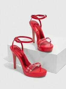 CUCCOO SZL Women's Red Strappy Pointed Toe High Heel Sandals, Elegant & Fashionable Design For Date Night, Suitable For Sexy Outfit For Christmas And New Year - Red - View 6