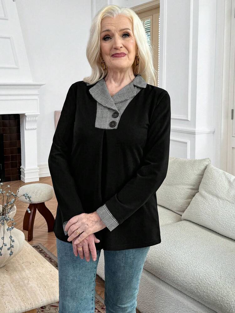 Women's Plain Front Button Up Long Sleeve Casual Blouse