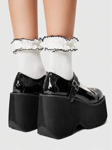 ROMWE Grunge Punk Women Fashion Versatile Solid Color Wedge & Platform Slip-On Shoes New Year Holiday - Black - View 5