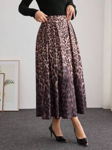 Modelyn Falda campana con estampado degradado de leopardo elegante para mujer