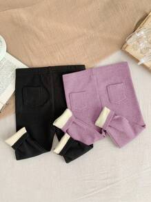 SHEIN LMoss Kids 2pcs LMoss Unisex Baby Girl Thermal Lined Leggings, Black/Purple, Suitable For Outdoor, Party, Sports And More, Autumn/Winter