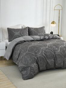 Bộ 3 vỏ chăn cắt hoa văn châu Âu màu xám, phù hợp cho mọi mùa, trang trí phòng ngủ - Màu xám đen - Xem 2