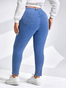SHEIN Essnce Quần jean bó lót vải denim dày co giãn, giữ nhiệt cỡ lớn cho nữ mùa lễ Tạ ơn Giáng sinh Thu/Đông - Rửa trung bình - Xem 2