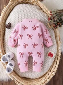 女婴时尚可爱连体衣，粉色系蝴蝶结元素，秋冬可爱连体衣 - 淺粉色 - 查看 2