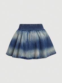 SHEIN MOD 1pc High Waist Women's Washed Denim A-Line Skirt, Blue - Dark Wash - View 2