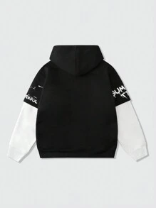 Manfinity EMRG Casual Men Slogan Print Long Sleeve Drawstring Hoodie - Black and White - View 2