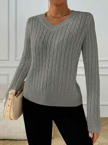 SHEIN LUNE Loose And Cozy V-Neck Long Sleeve Sweater For Women, Casual Style, Autumn/Winter Knit Pullover Fall Outfit