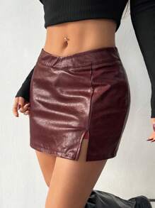 SHEIN PETITE Falda de mujer retro sexy con espalda descubierta, falda mini rojo retro desgastado premium, falda burdeos