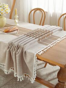 1 件涤纶桌布，矩形，适用于客厅、餐厅、派对、家居装饰、房间装饰、餐桌装饰 - 咖啡棕 - 查看 1