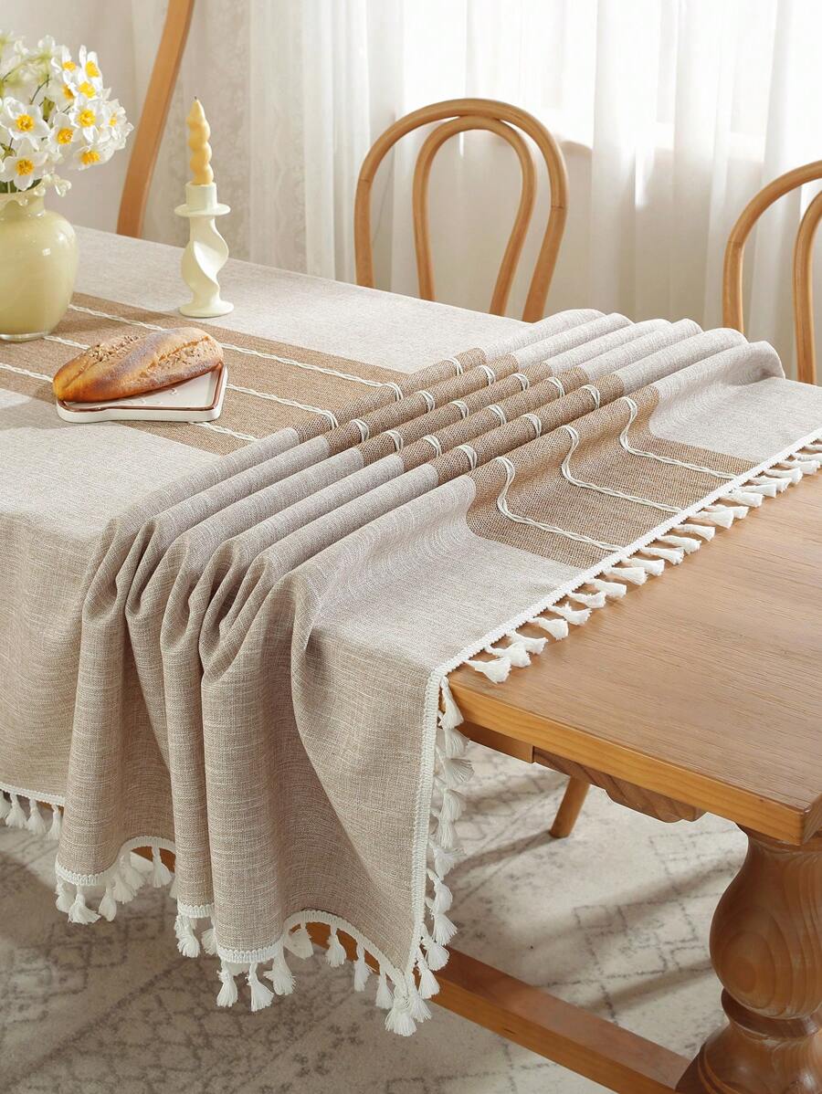 1 件涤纶桌布，矩形，适用于客厅、餐厅、派对、家居装饰、房间装饰、餐桌装饰 - 咖啡棕 - 查看 1