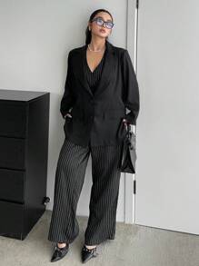 Calvaya Plus Size 3pcs Set Casual Business Suit Vest And Trousers - Black - View 6