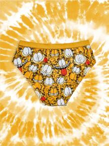 GARFIELD | SHEIN 1pc Plus Size Comfortable Casual Cartoon Cat Printed Yellow Briefs,Soft & Comfortable,Cute,Sweet