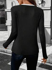 SHEIN LUNE 1 件女式拼色长袖 T 恤，简约时尚休闲日常 - 彩色 - 查看 2