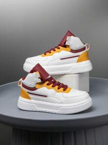 1 Paar Kinder/Jugendliche High-Top Sportschuhe, Knöchel-Stütz-Design, Schnürung, farblich abgesetzte Freizeitschuhe, geeignet für alle Jahreszeiten