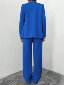 EURMUSE 2pcs Pure Color Women's Suit Blazer With Stand Collar - Royal Blue - View 2