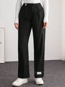 Modelyn Pantalon large à jambe droite affinante de style coréen pour femme, avec détail de revers