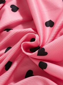 SHEIN 2 件套女宝宝休闲日常百搭百搭可爱图案心形印花针织连衣裙套装 - 彩色 - 查看 5