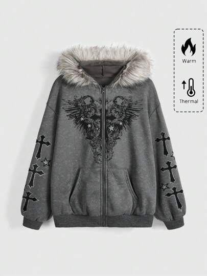 ROMWE Fairycore Women's Autumn/Winter Lily Flower Rhinestone Embellished Dropped Shoulder Hoodie Sweatshirt Graduation,Back To School Outfits,Graduation,Teacher Outfits For Women,Back To School