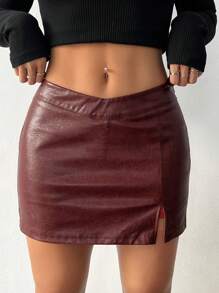 SHEIN PETITE Falda de mujer retro sexy con espalda descubierta, falda mini rojo retro desgastado premium, falda burdeos
