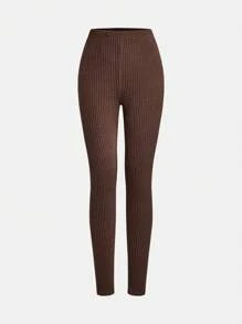 SHEIN Girlism Tween 女童针织纯色休闲紧身裤 3 条装 - 棕色 - 查看 5