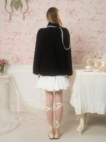 Teen Girls Casual Fall And Winter New Arrival, Contrast Binding Dual Pockets And Scarf Coat