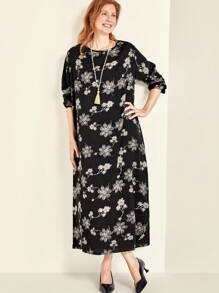 SHEIN Clasi 大码女式花卉印花圆领长袖休闲连衣裙