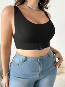 Plus Size Seamless Front Closure Adjustable Camisole Bra - Black - View 5