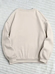 SHEIN EZwear 大码休闲圣诞蝴蝶结和雪花印花圆领羊毛运动衫，适合秋冬季 - 白色 - 查看 3