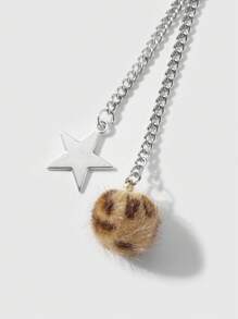 ROMWE Kawaii 2 件 Y2K 复古可爱时尚学院风毛球、星星链、豹纹、心形发夹、刘海夹，适合女性、日常佩戴、节日礼物情人节爪夹发夹 - 棕色 - 查看 6