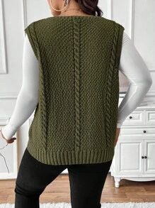 Calvaya Áo len dệt kim màu trơn cỡ lớn, thường ngày cho mùa thu đông - xanh quân đội - Xem 2