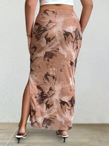 Celure Plus Size Full Print Simple Skirt For Daily Leisure - Apricot - View 2