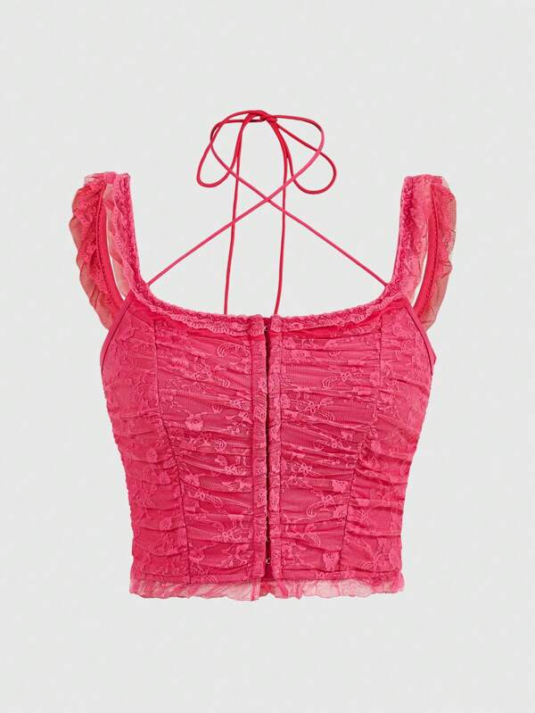 Athîral 卡哇伊芭蕾风格蕾丝褶饰系带白色夏季女式背心