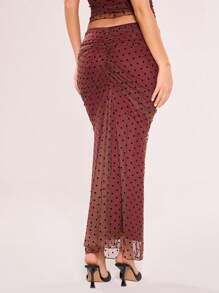 MUSERA Polka Dot Mesh Maxi Skirt Elegant  Summer Sexy New Year  Party - Brown - View 2