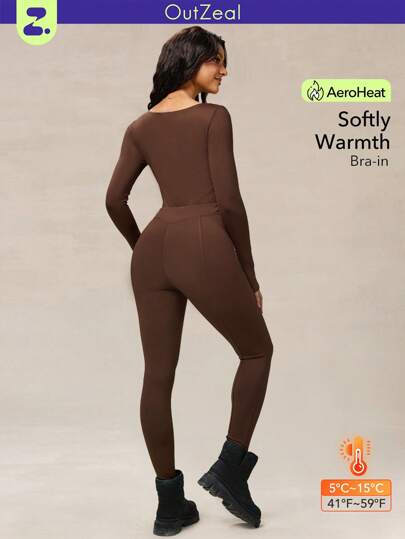 OutZeal AeroHeat Fleece Slim Padded Long Sleeve Jumpsuit With Multiple Pockets