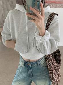 DAZY Áo nỉ ngắn tay có mũ, màu trơn, dành cho nữ, thích hợp mặc mùa thu và đông. - Màu be - Xem 7