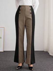 Modelyn Pantalones acampanados y ajustados con estampado de pata de gallo y diseño vintage - Marrón - Ver 4
