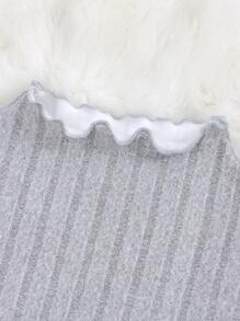 SHEIN 2 Stücke Minimalistische feste graue Fuchs Fleece Thermo-Unterwäsche Set für Teenager Mädchen - Langarm-Oberteil und Leggings