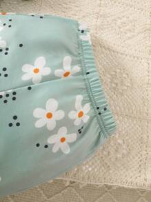 亚洲风格可爱甜美花朵女婴 2 件套服装：圆领运动衫 + 裤子，秋冬季时尚休闲装 - 綠色 - 查看 3