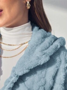 SHEIN Maternity Solid Button Front Hooded Fleece Long Sleeve Jacket, Jacket, Autumn/Winter - Blue - View 8