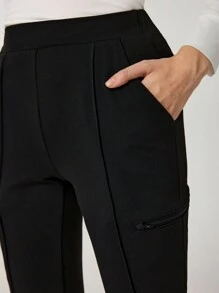 TaskEZ 1 条纯色多口袋修身喇叭裤