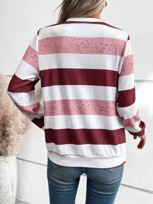 SHEIN LUNE 女士彩色拼布半拉链长袖运动衫 - 彩色 - 查看 2