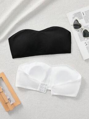 SHEIN 2 ชิ้น/ชุด เสื้อกล้ามบราเด็กผู้หญิง มินิมอล ใส่สบาย เสริมฟองน้ำ นุ่ม เป็นมิตรต่อผิว