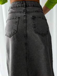 女士休闲通勤长短款宽松牛仔A字裙 春季 - 灰色 - 查看 2