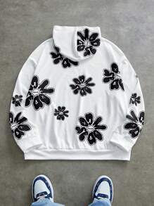 Manfinity VCAY Plus Size Men Floral Pattern Knit Loose Fit Casual Long Sleeve Hoodie Sweatshirt
