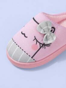 1 双女童卡通小猫图案平底拖鞋，时尚可爱简约舒适保暖室内家居鞋（图案随机） - 粉色 - 查看 5
