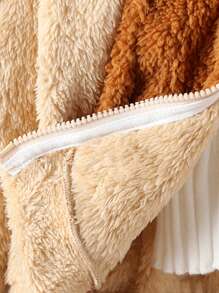 女童拼布毛绒可爱熊连帽夹克，秋冬 - 彩色 - 查看 7