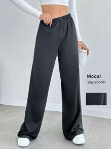 SHEIN Tall Modal Soft Wide Leg Dark Grey High Waist Drawstring Pants
